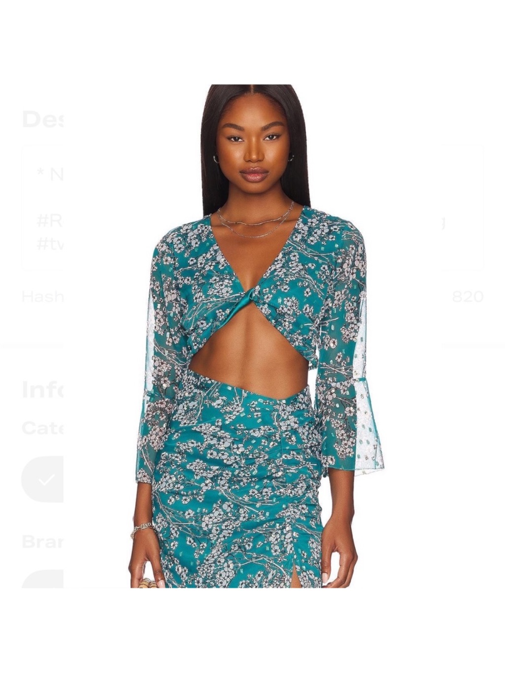 House Of Harlow 1960 Teal Floral Twist Crop Top